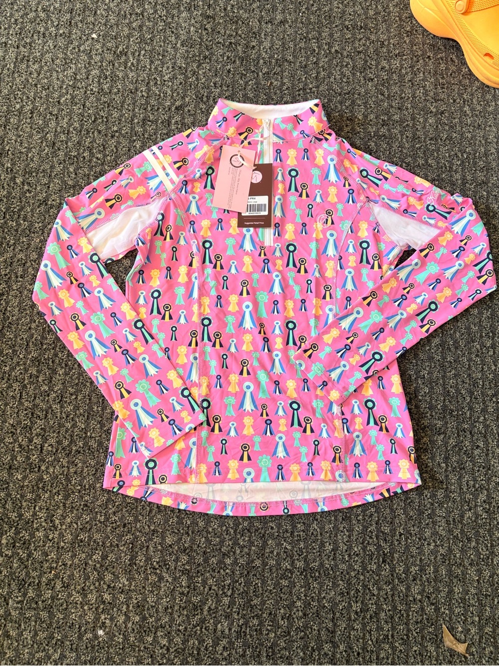 Kathryn Lily Equestrian Pink Ribbons Quarter Zip Sun Shirt Large NWT